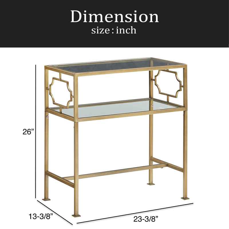 Table d'appoint rectangulaire en métal doré antique et verre