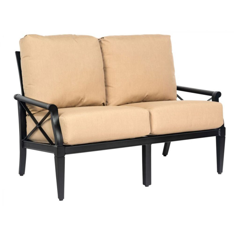 Andover 53.25'' Wide Aluminum Loveseat with Cushions, Smooth Black, Brisa Lasso Distressed