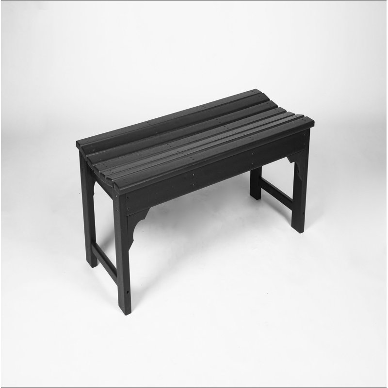 Backless HDPE Adirondack Bench With Wood Texture, Poly Lumber Seat For Patio, Backyard, Balcony, All Weather Resistant With UV Protection