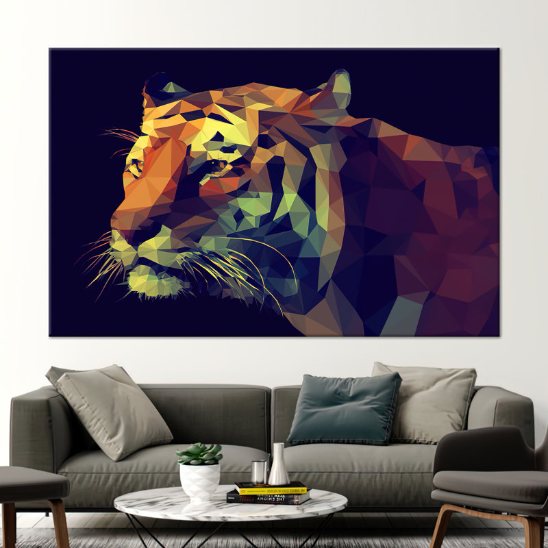Illustration abstraite de tigre sur toile - Décoration murale géométrique pour grands espaces, H 8 po x l 12 po, Toile tendue