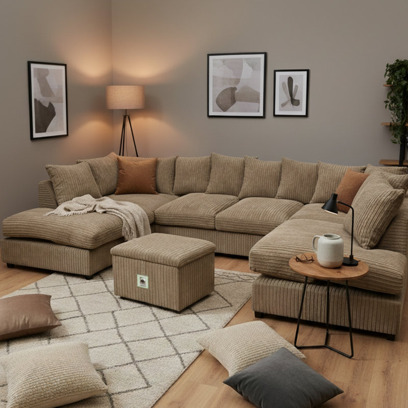 5 Seater Corduroy Corner Sofa , Coffee