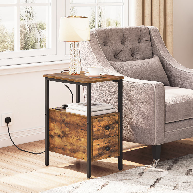 Annamae Narrow Charging Station Side Table, Rustic Brown