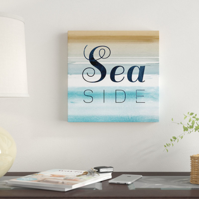 «Seaside», art textuel sur toile, H 37 po x l 37 po x P 1,5 po, Pas de tapis, Papier beaux-arts encadré noir