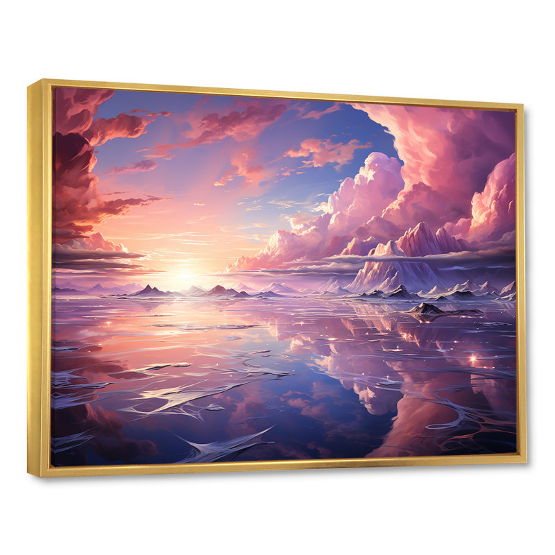 Kawaii paysage nuages IV, H 24 po x l 32 po x P 1 po, Cadre flottant doré