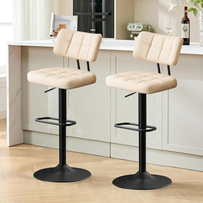 Swivel Adjustable Height Bar Stools with Footrest and Thick Cushion Curved Backrest(Set of 2)