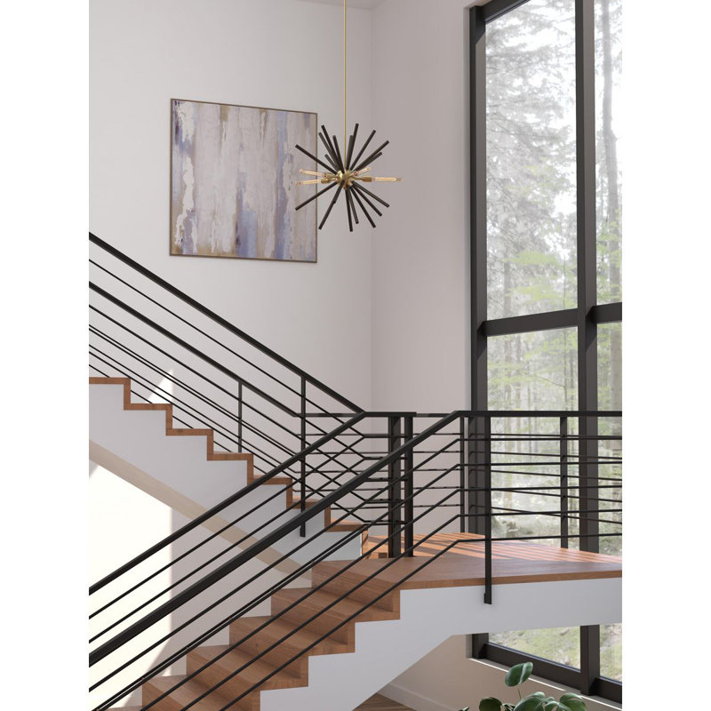 Lustre linéaire moderne à 5 lumières Spoutnik, Laiton satiné