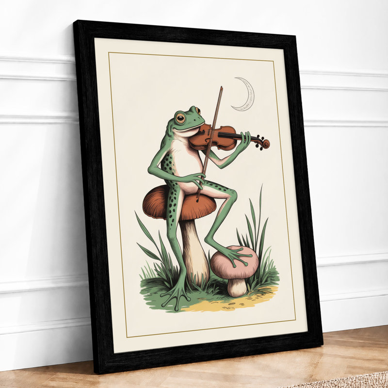 Frog Musician Boho - Framed Print, A1 - 84.1 x 59.4 cm, Black