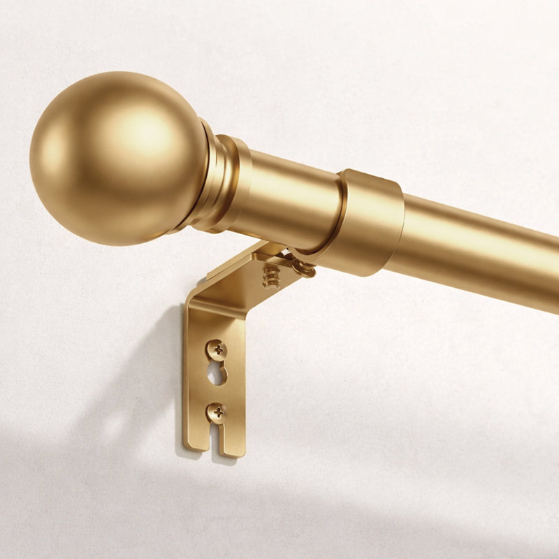 Premium-Quality Adjustable Plain Metal Curtain Rod for Heavy Room Darkening Panels (with Finials), Antique Brass