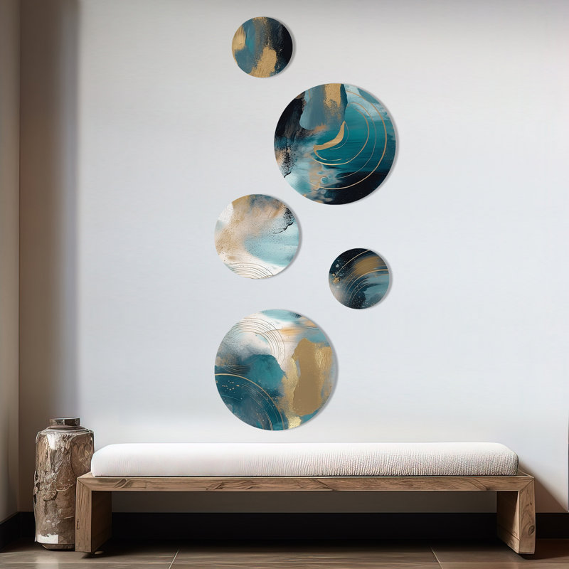 Ensemble de 5 décorations murales symphoniques marbrées vertes et dorées en métal