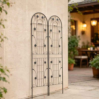 Paquet de 2 treillis de jardin en métal antirouille avec motif floral et oiseau, support de plante grimpante de 86,7 po de hauteur - Élégante décoration extérieure pour clôtures, murs et patios