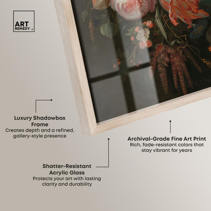 «Baroque Blooms Shadowbox Print» par Art Remedy, H 25 po x l 21 po, Crème, crème