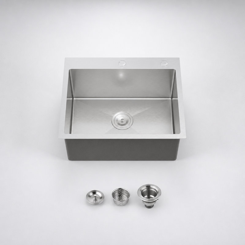 Handmade Stainless Steel Single Bowl Kitchen Sink with Drain Assembly for Compact Modern Spaces