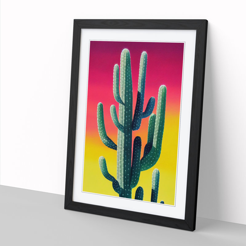 Colourful Cactus Cacti Vol.3 - Single Picture Frame Print, 64cm H x 46cm W, Walnut Framed