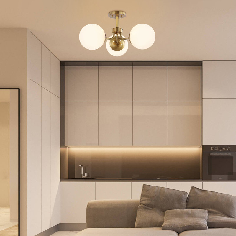Plafonnier semi-encastré 3 lumières 23,5 po, Laiton doré
