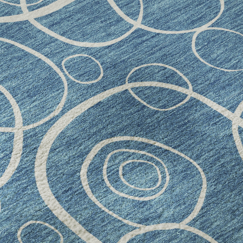 Premium Machine Washable Mayfield AMF2407 Bubbles Rug, Teal, 9' x 12'