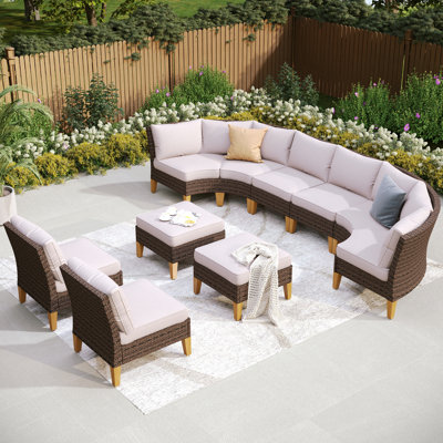 Tapasi Premium All-Weather Wicker 10 - Person Modular Patio Conversation Sets with Cushions