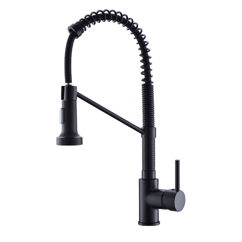 Hot And Cold Kitchen Faucet, Black, Pull Out , Solid Brass, Single Handle Water Mixer Contemporary Sink Down Spray, Valve