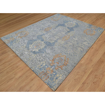 7'11" x 10'0" New Hand Knotted Grey Wool & Silk Rectangle Oriental Rug - MOA10291443