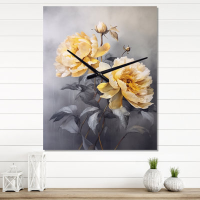 Horloge murale florale jaune et jaune pivoine Serenity