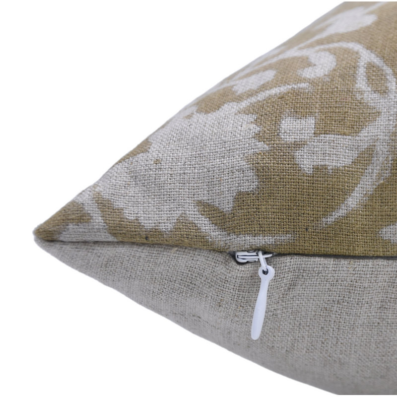 Linen Pillow Cover, 14"H x 14"W, Square, Beige Floral 1