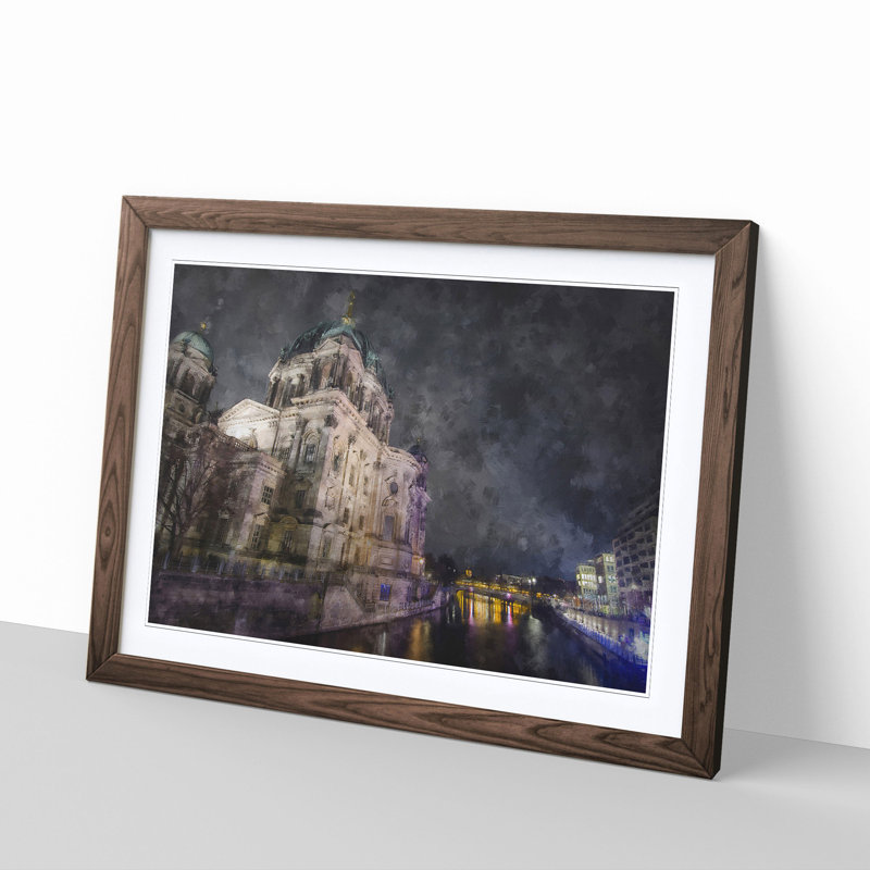 Berlin Cathedral In Germany Painting - Single Picture Frame Print on MDF, 45cm H x 33cm W x 2cm D, Walnut