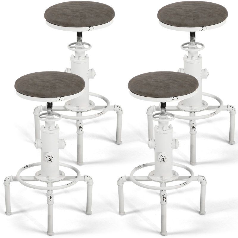 Ensemble de 4, tabouret de bar industriel rétro en similicuir, Blanc, 4
