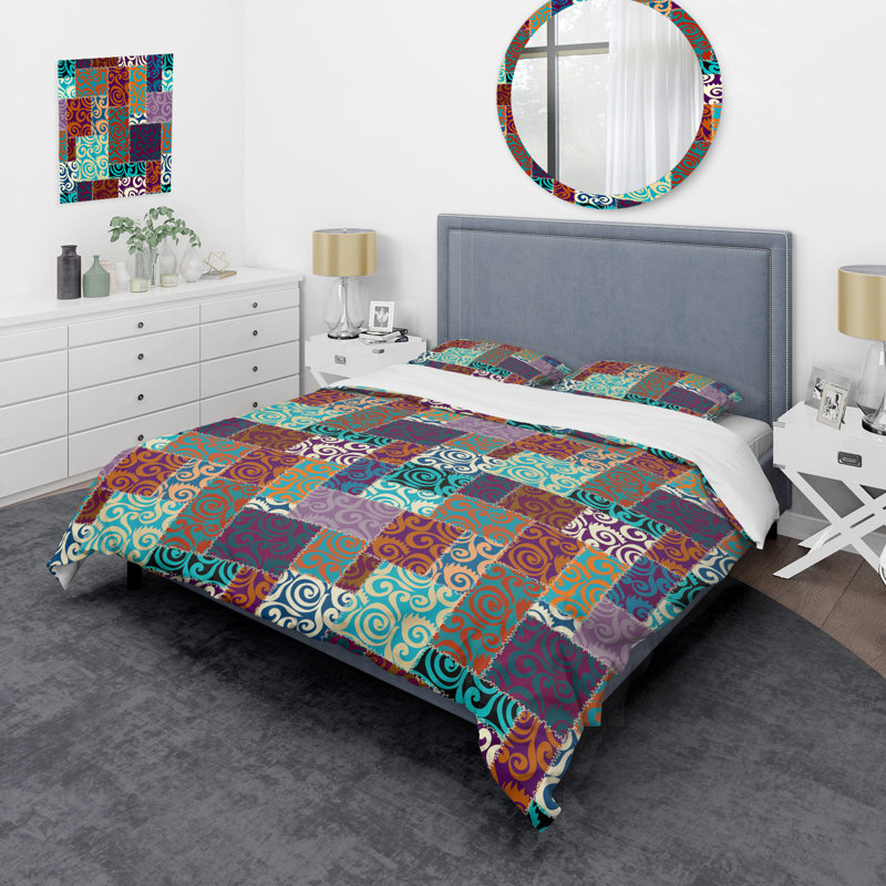 Multicolore patchwork ethnique - ensemble de housse de couette abstrait - microfibre de polyester