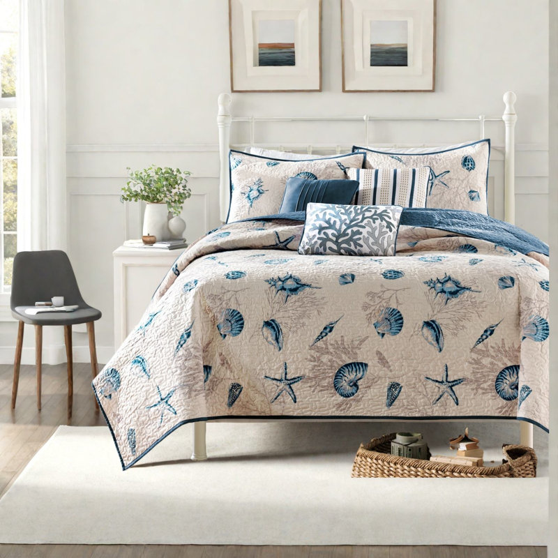 Ensemble de courtepointe très grand en polyester brossé avec coussins Coastal Literie