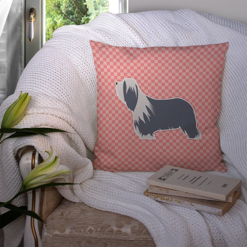 Coussin décoratif intérieur/extérieur carré barbu collie, H 14 po x l 14 po x P 3 po, Rose