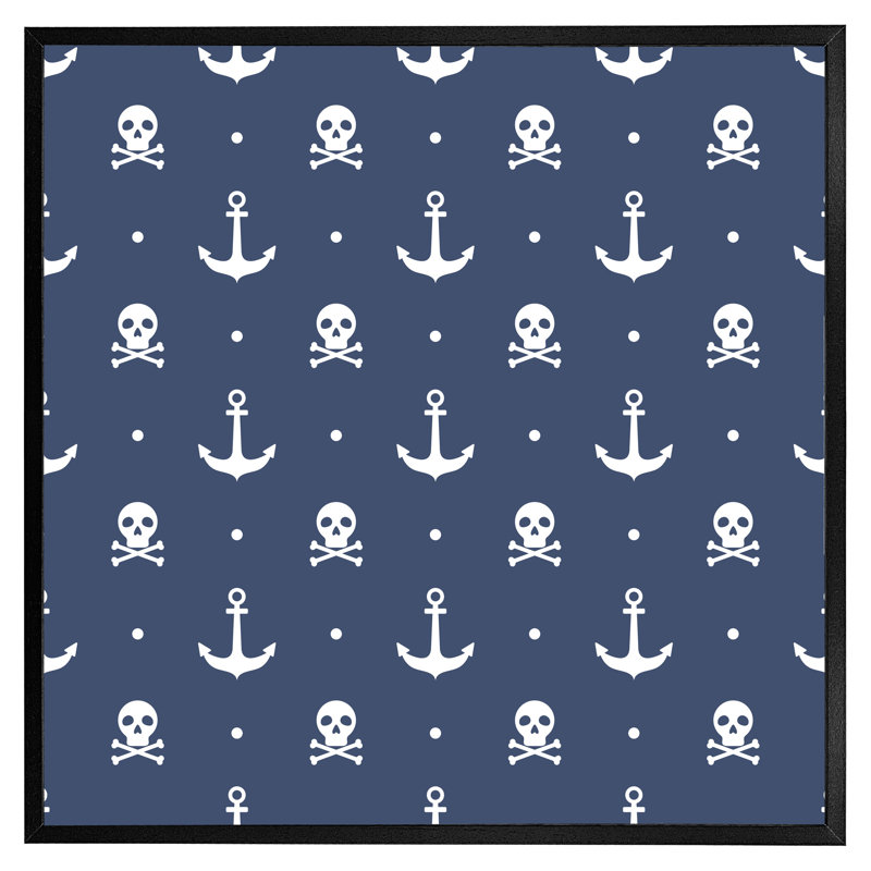 Trotta Anchor With Skull & Bones - Single Picture Frame Print, 31cm H x 31cm W x 4cm D, Black Framed