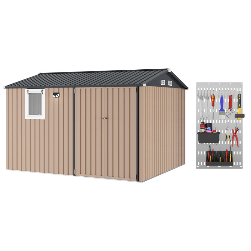 Remise de rangement extérieure 10 x 8 pi avec fenêtre à pousser, Brun