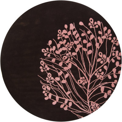 Tapis d'intérieur en laine, authentique Fayetteville, tufté à la main, motif floral brun et rose.