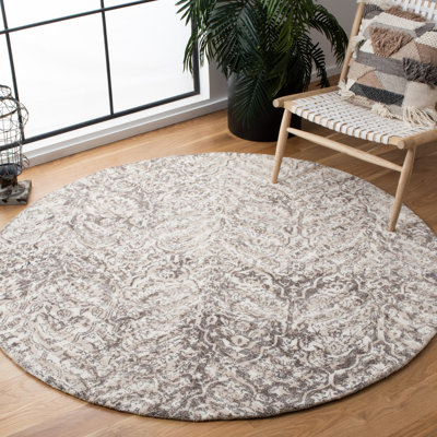 Lieberman Hand Tufted Wool/Viscose Pile Damask Rug in Ivory/Brown