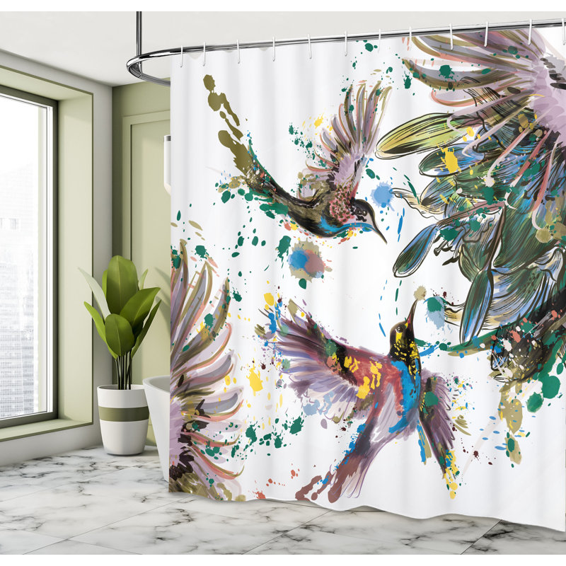 Ensemble de rideau de douche et crochets Hummingbird, H 75 po x l 69 po, Orange persan