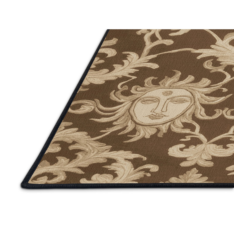 Machine Washable French Brown Area Rug, Rectangle 7' x 9'