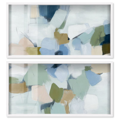Ensemble de décoration murale Shore Tides I Shadowbox Print Sage par Art Remedy, cadre blanc, 44 x 22