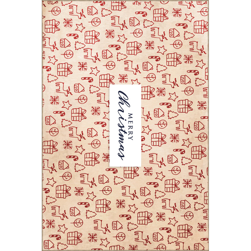 Tapis beige à motif mélangé à motif de lettres «Merry Christmas» beige, Rectangle 3 pi 11,24 po x 5 pi 10,87 po