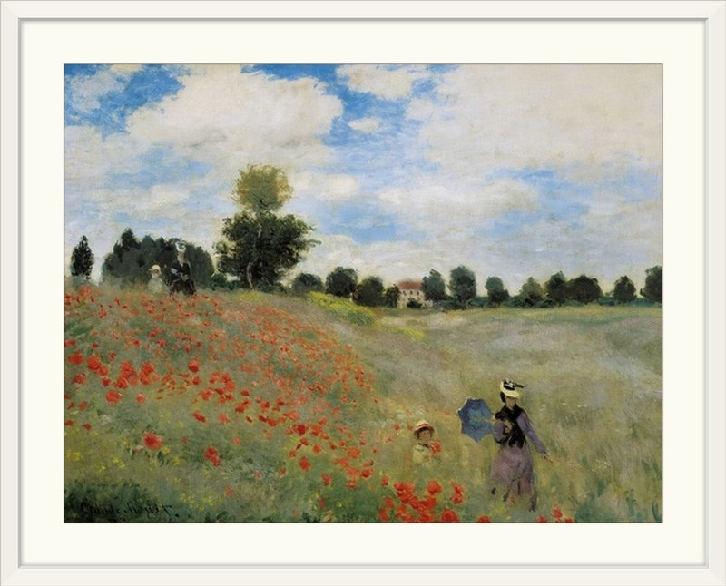 «Wild Poppies» par Claude Monet, reproduction d'art, H 35 po x l 44 po x P 1 po, Cadre blanc