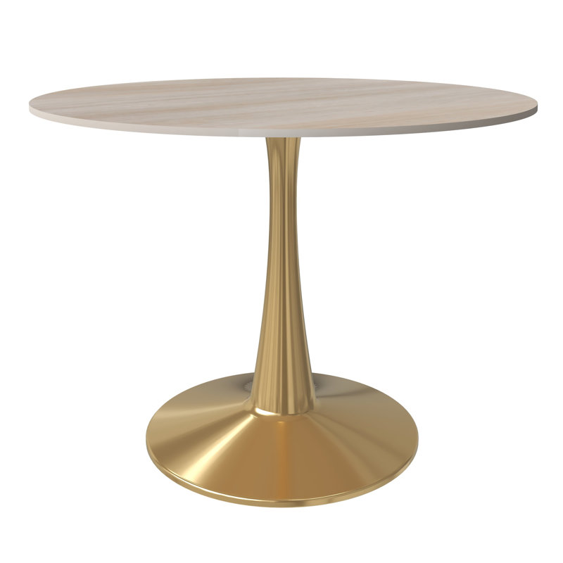 Seybert Round Dining Table with MDF Top and Gold Stainless Steel Pedestal Base - Seats 4 Person for Kitchen and Dining Room