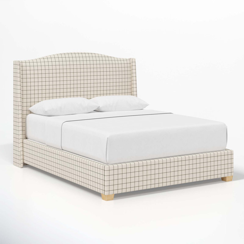 Allis Upholstered Wingback Bed, Full, Line Tattersall Green