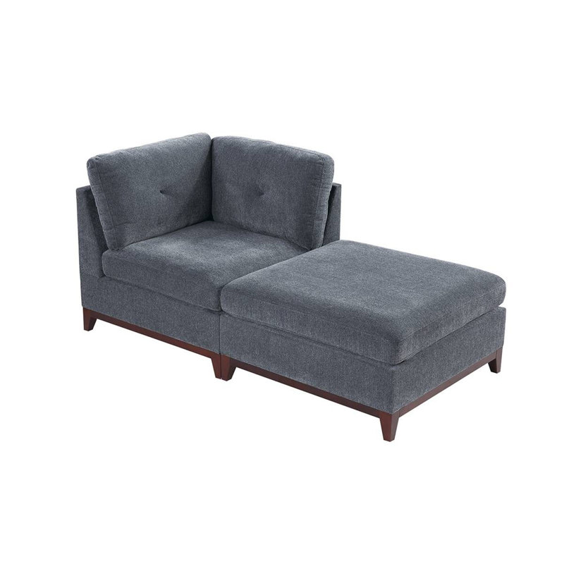 Chaise longue à accoudoirs carrés touffetés Dan Dancycy, Chenille gris cendré