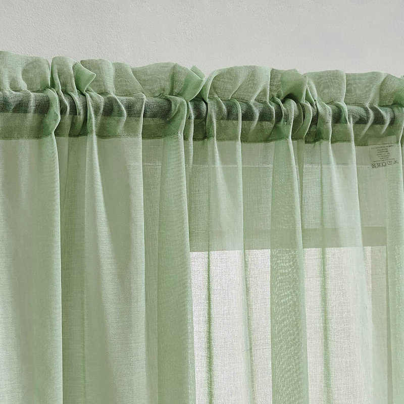 Ensemble de rideaux transparents avec passe-tringle pour fenêtre - 63 po de long (2 panneaux), Sauge