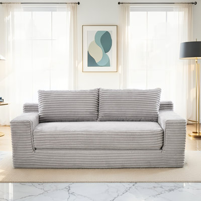2 gris avec fonction convertible, mousse à mémoire de forme, structure en acier, tissu en velours côtelé, sans assemblage, idéal pour la détente à la maison et les petits espaces