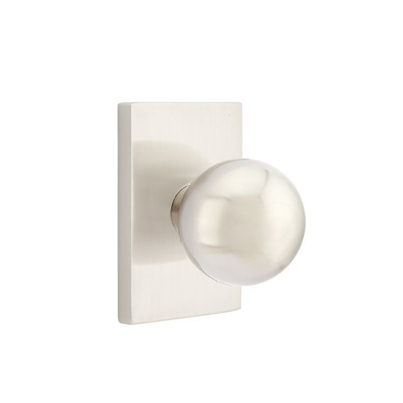 Privacy Orb Knob with Modern Rectangular Rose, Satin Nickel