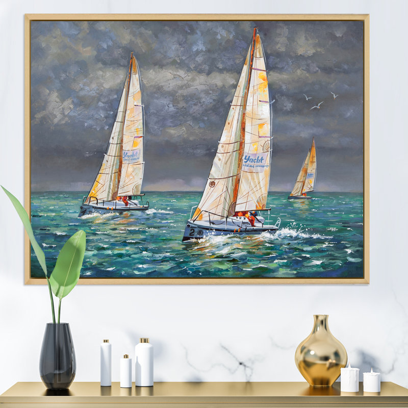 Regatta voiliers arrivant à la finition I - impression sur toile nautique et côtière, H 12 po x l 20 po