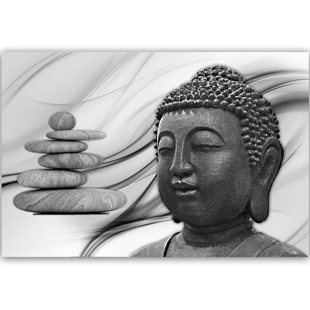 Leinwandbild Buddhakopf und Steine Zen 3