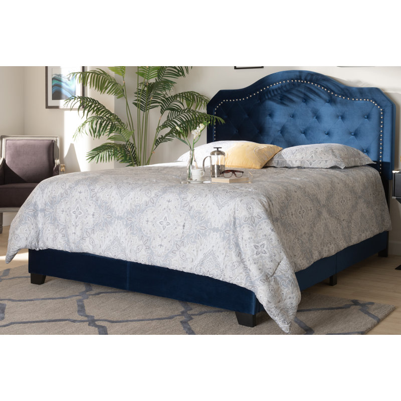 Lit standard capitonné avec rangement Fraley, Grand, Bleu marine