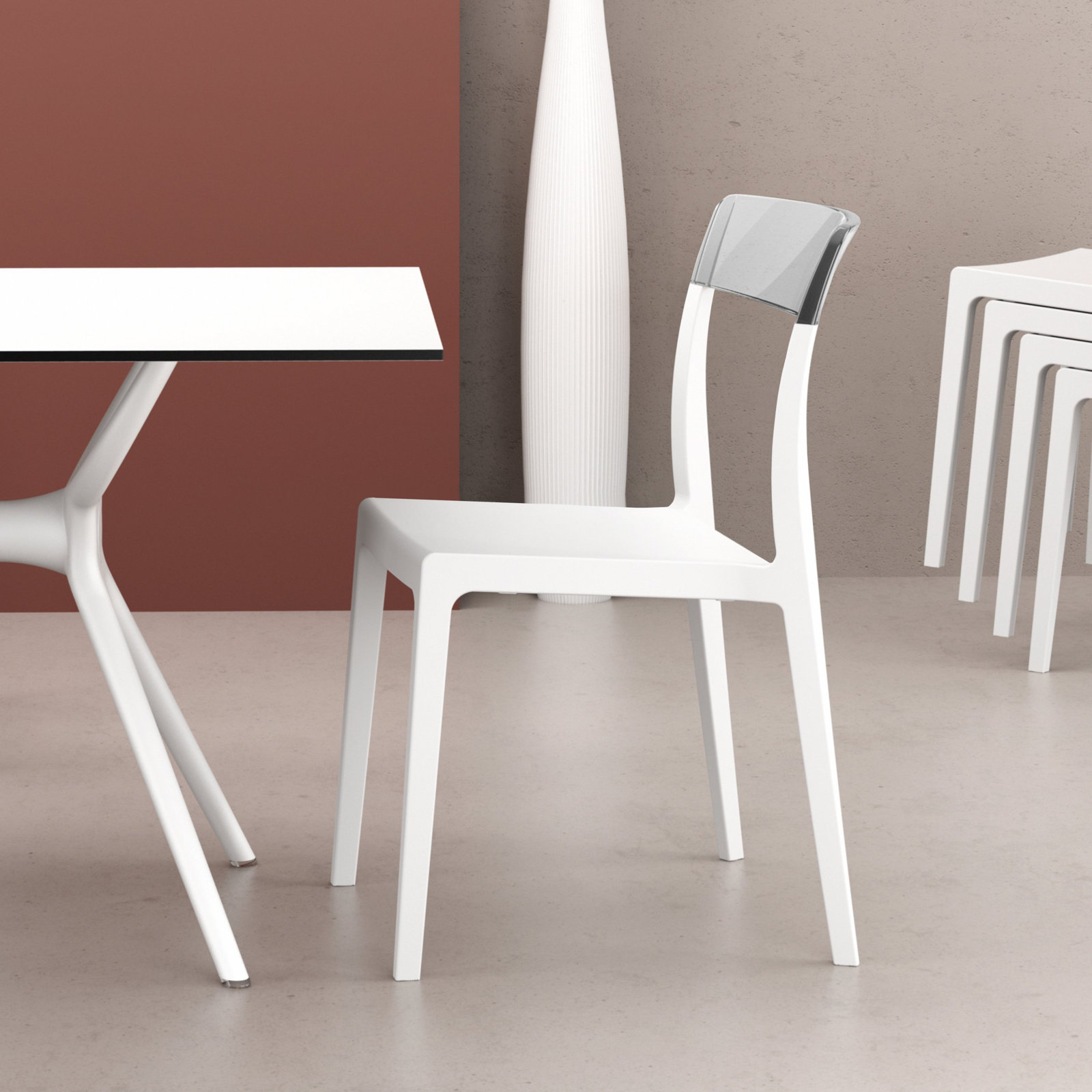 Kliebert Stackable Patio Side Chair, White/Transparent Clear