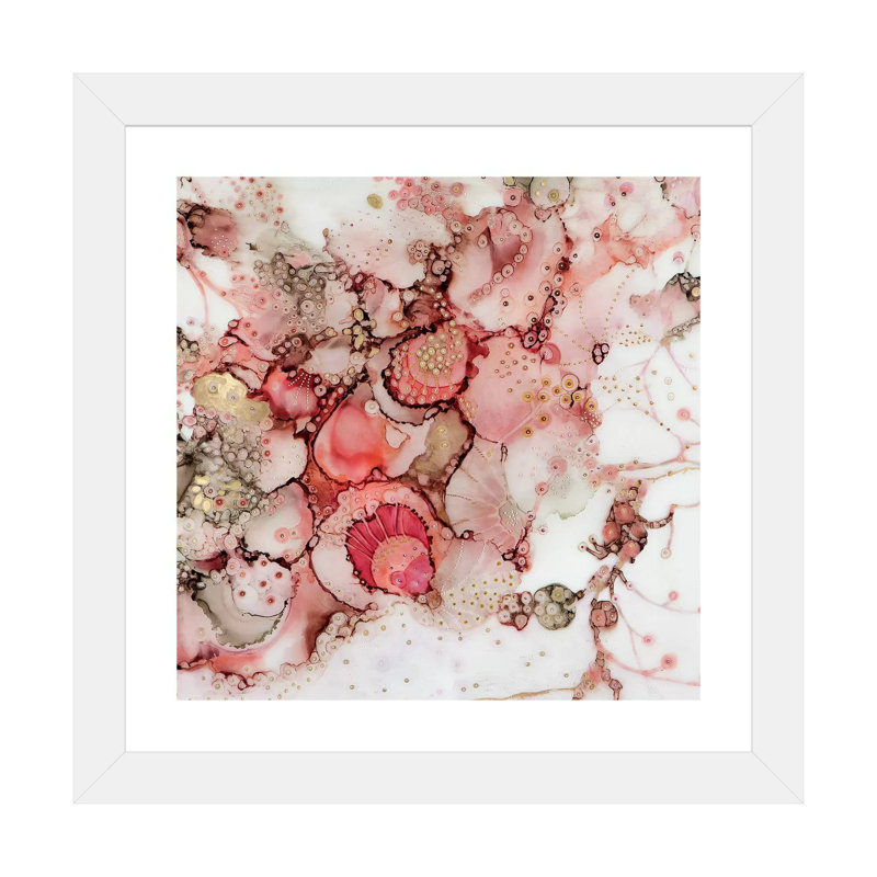 Corail abstrait I par Mishel Schwartz - reproduction, Encadré par un papier blanc, H 16 po x l 16 po x p 1 po
