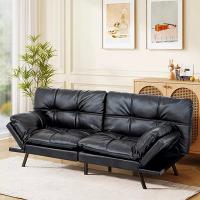 Canapé-lit convertible avec futon: canapé en mousse viscoélastique avec accoudoirs et dossier réglables pour le salon, le bureau et l’appartement - Assemblage facile